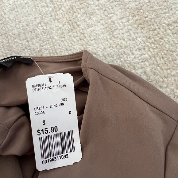 NWT Forever 21 Boho Summer Wrap Long Sleeve Dress S Taupe - Picture 10 of 11